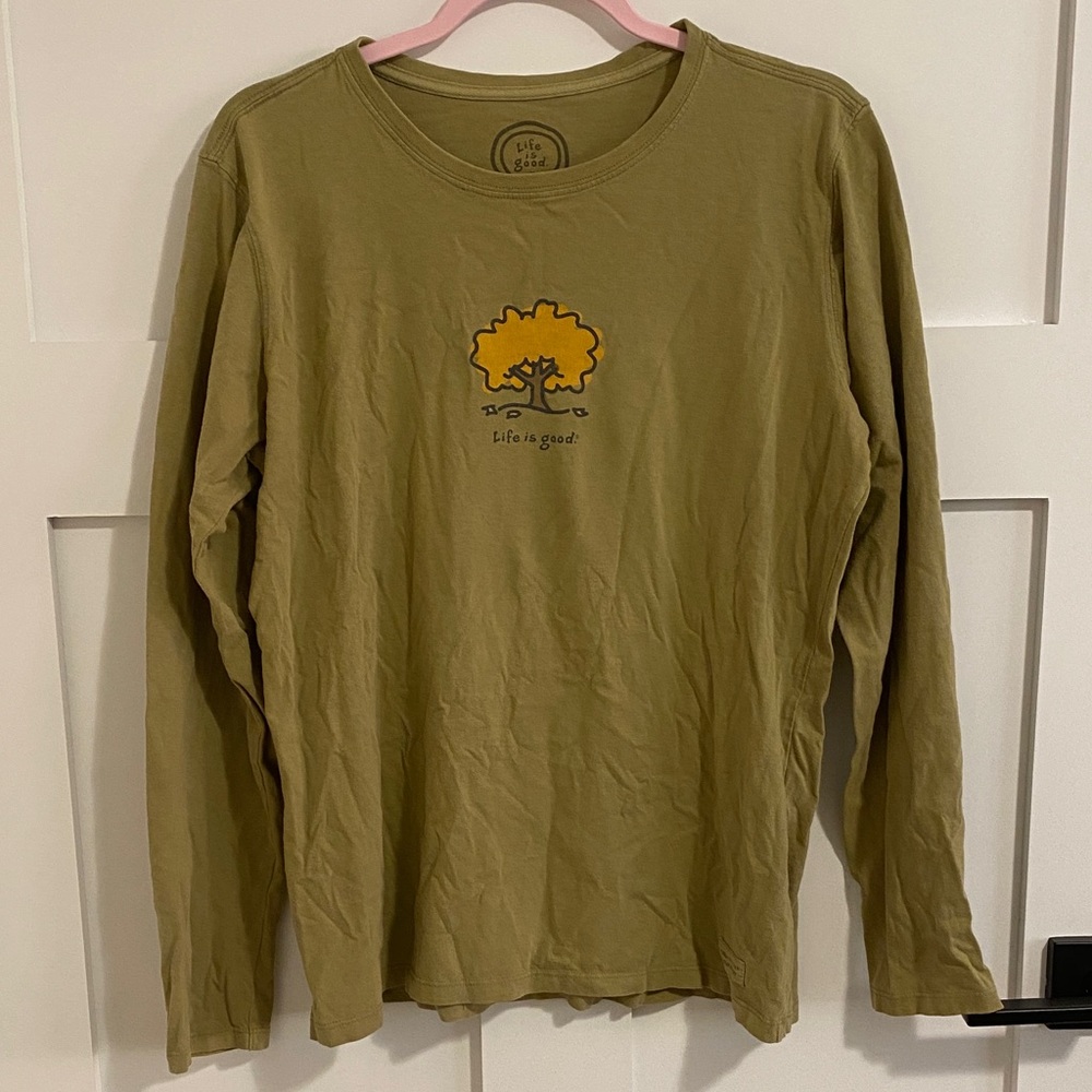 Life Is Good Light Green Long Sleeve with Yellow Tree